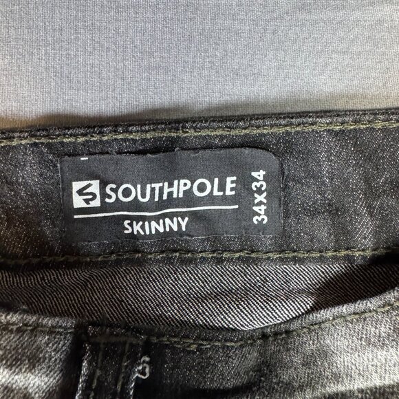 NWOT Southpole Jeans Mens 34x34 Black Skinny Distressed Paint Splatter Acid Wash - Picture 2 of 7